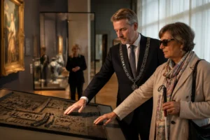 Burgemeester test vernieuwde rondleiding voor slechtzienden in museum