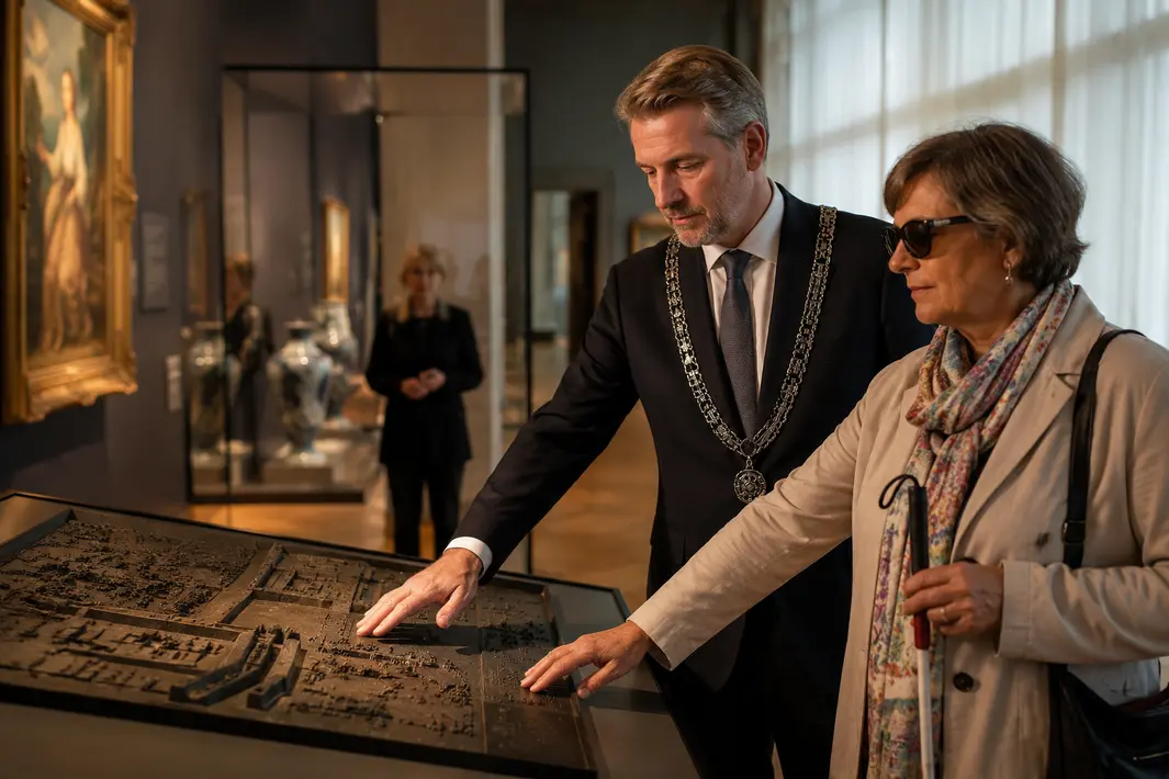 Burgemeester test vernieuwde rondleiding voor slechtzienden in museum